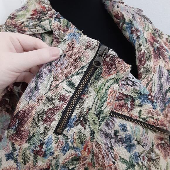 Free People Floral Tapestry Moto Jacket Zip Front Lined Cottage Grandma Bohemian - Picture 6 of 15